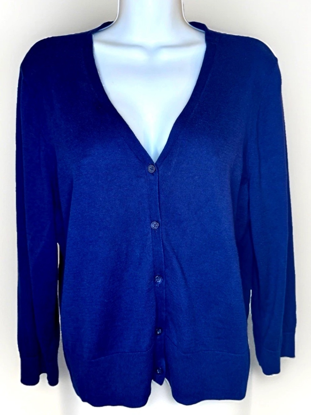 🔷LAUREN RALPH LAUREN🔷 V-NECK TIGHT KNIT 3/4 SLEEVE BUTTON COTTON CARDIGAN